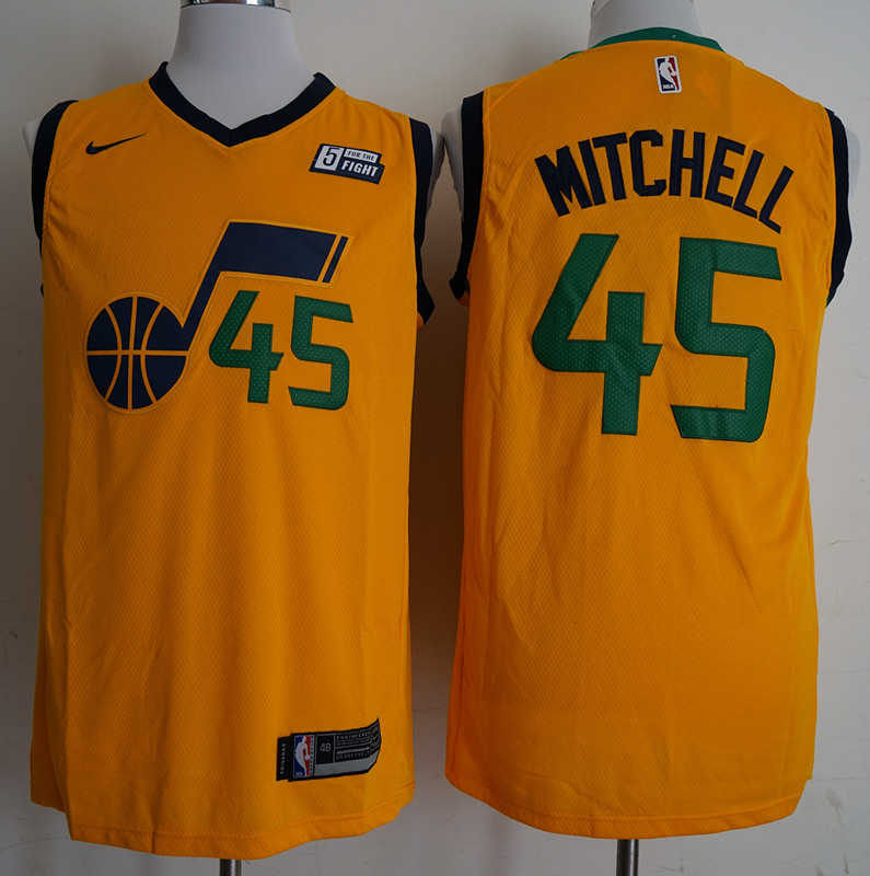 2018 Men NBA Utah Jazz #45 Mitchell yellow city edition Jerseys->->NBA Jersey